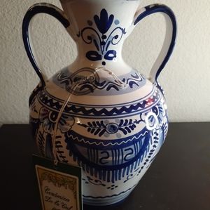 EXQUISITE NWT Ceramica De La Cal Made in Spain 10" Blue Dual Handle Vase.